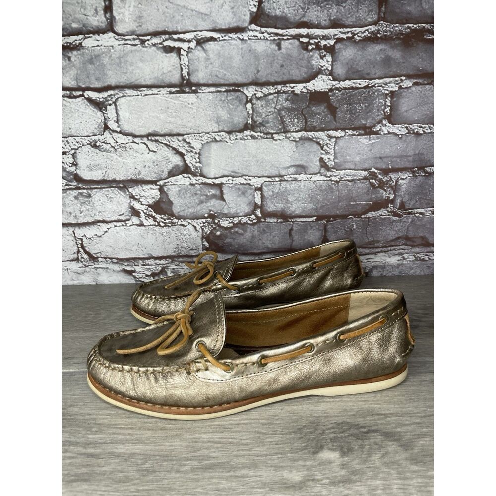 FRYE Quincy Tie Leather Metallic Deck Shoes Gold Boat Shoes Women Sz 8M US/39EU